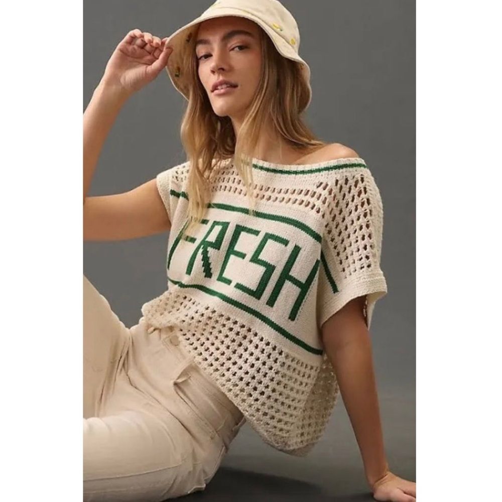 Mother Be Square “Fresh” Boho Crochet Open Knit Pullover Sweater Top Size Small